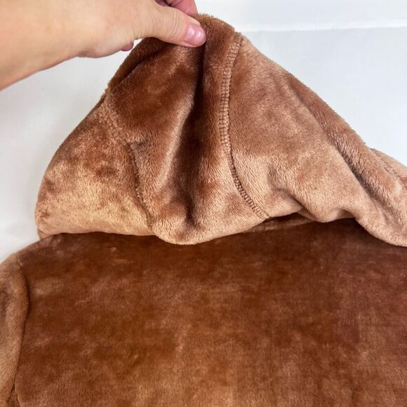 Gerry Brown Fuzzy Hooded Full Zip Sweater Jacket Zip Pockets Size Small - Picture 4 of 13